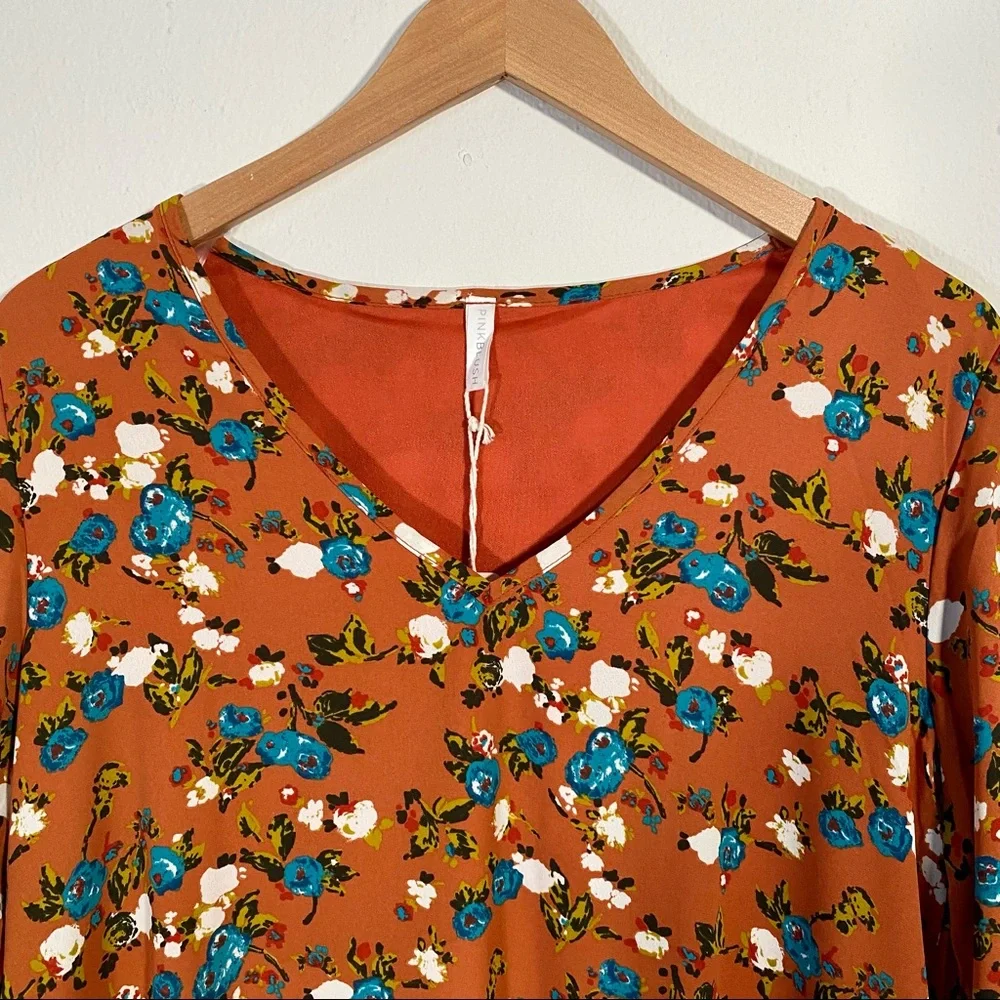 Pinkblush Rust Floral Printed V-Neck Chiffon Maternity Dress NWT Size Medium - Picture 6 of 11